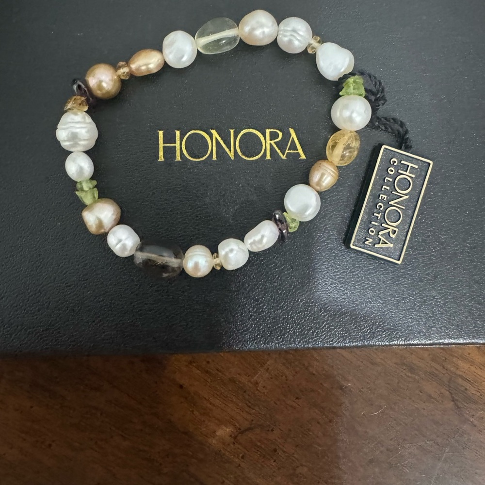 Honora cultured pearl and gemstone stretch bracelet NWT